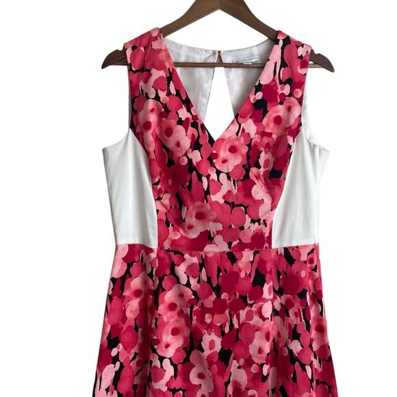 Jones New York Pink Floral Fit Flare Dress 12 V-Neck Back Cutout Summer Party‎ - Picture 8 of 16